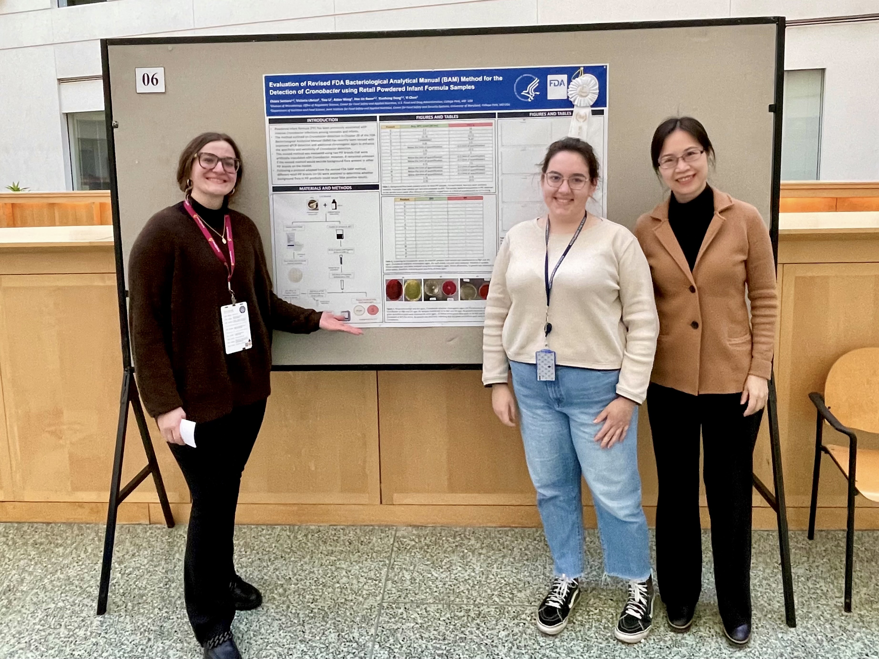 Chiara Santoro with Dr. Yi Chen and fellow labmate present their poster: Evaluation of Revised FDA Bacteriological Analytical Manual (BAM) Method for the Detection of Cronobacter using Retail Powdered Infant Formula Samples.